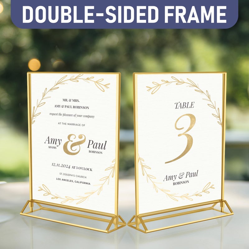 Dasher Products Gold Picture Frames Double-Sided, 6-Pack 8.5x11 Acrylic Table Number Holders, Clear Easel Stands for Signs, Gold Frames for Wedding Table Numbers, Menu Holders, and Photo Displays for Events and DÃ©cor - Image 5